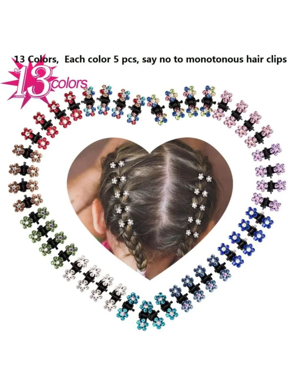 65pcs Mini Hair Clips Set - No-Slip Grip Claw Clips, Glitter & Rhinestone Hair